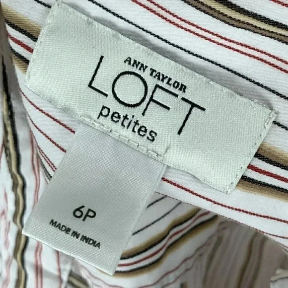 Ann Taylor loft petites womens top size 6P multicolored striped button down - Picture 7 of 9